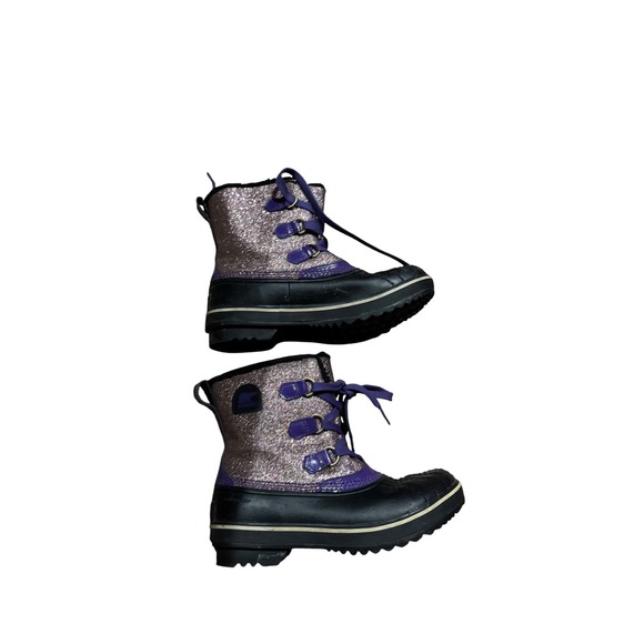 Sorel Kids Waterproof Winter Boots Purple Glitter Insulated Snow Size 2 - Picture 3 of 8